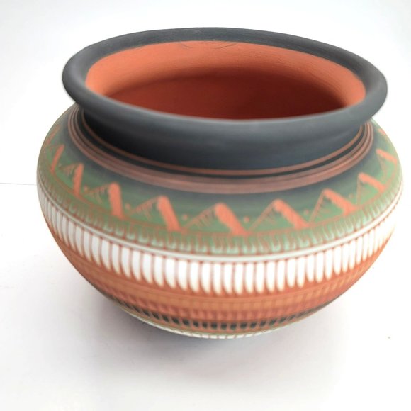 Native American Navajo Vase Pot by C. Buralli Terra Cotta Multi-Color 1996 DH606 - Picture 5 of 15